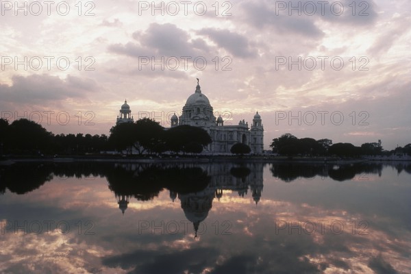 Reflection of Victoria memorial during sunset, Calcutta, West Bengal, India, Asia