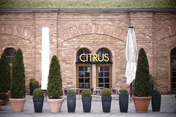 Mainz, Germany - February 23, 2017: The entrance and outdoor area of the Citrus restaurant at Malakoff Passage on 23 February 2017 in Mainz, Germany, Europe