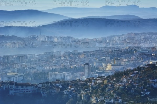 Panoramic View of Veliko Tarnovo in Fog, Bulgaria Veliko Tarnovo, Bulgaria, Europe
