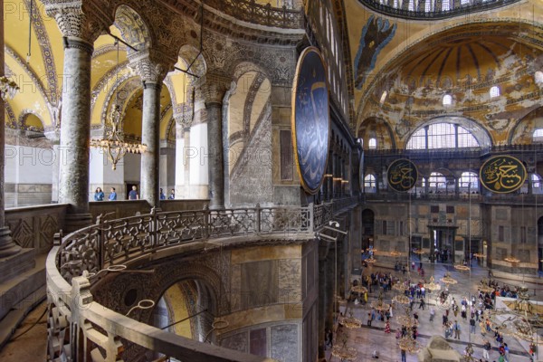 Interior of Hagia Sophia, former Orthodox cathedral and Ottoman imperial mosque, in Istanbul, Turkey, Asia