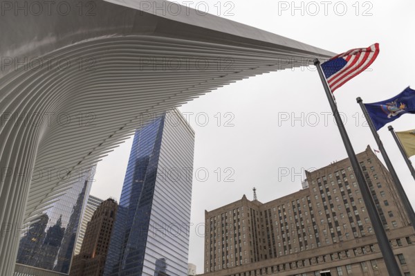 View of architecture around the World Trade Centre in Lower Manhattan, New York, NY, USA, United States, North America