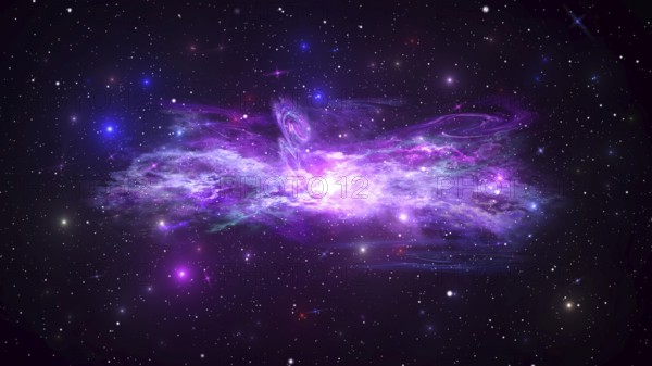 Universe with Galaxy, Stars and Colorful Nebula on Dark Starry Background