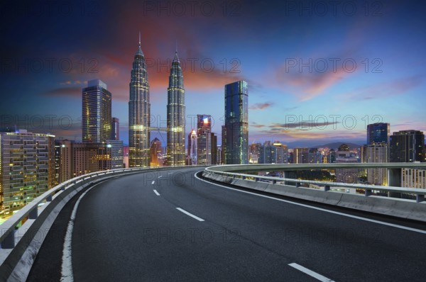 Flyover with beautiful Kuala Lumpur city skyline, Twilight scene