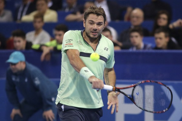 Sofia, Bulgaria - February 8, 2018: Stan Wawrinka (pictured) from Switzerland plays against Martin Klizan from Slovakia during a match from Sofia Open 2018 tennis tournament