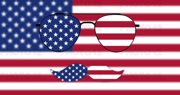 Glasses and Mustache Design of the American Flag on USA flag backround Illustration