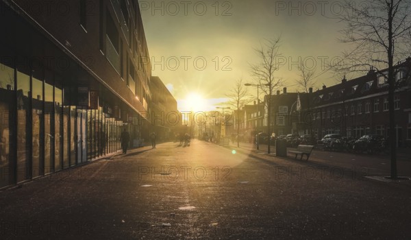Sunset in the city of Amsterdam, the Netherlands