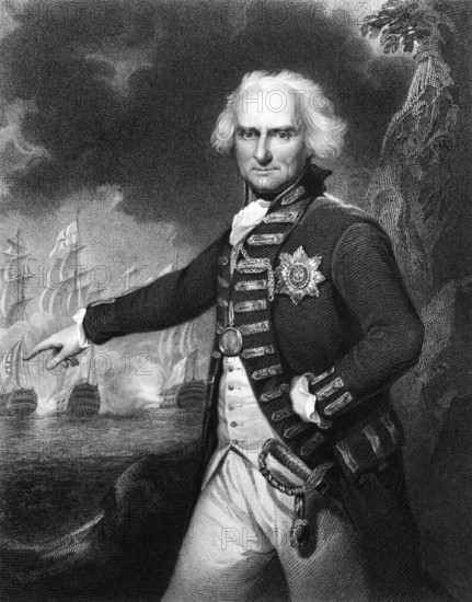 Alexander Hood, 1st Viscount Bridport (1726-1814) on engraving from 1834. Officer of the British Royal Navy during the French Revolutionary Wars and Napoleonic Wars. Engraved by J.Robinson and published in Portraits of Illustrious Personages of Great Britain, UK, 1834