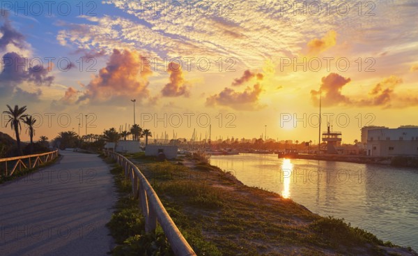 Guardamar del Segura marina Dunas boats in Alicante at sunset of Spain