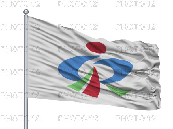 Higashi Matsushima City Flag On Flagpole, Country Japan, Miyagi Prefecture, Isolated On White Background