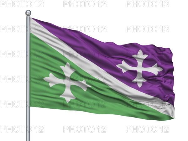 Wloclawek City Flag On Flagpole, Country Poland, Isolated On White Background