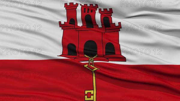 Closeup Gibraltar Flag, Waving in the Wind, High Resolution
