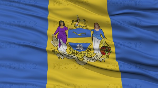 Closeup of Philadelphia City Flag, Waving in the Wind, Pennsylvania State, United States of America