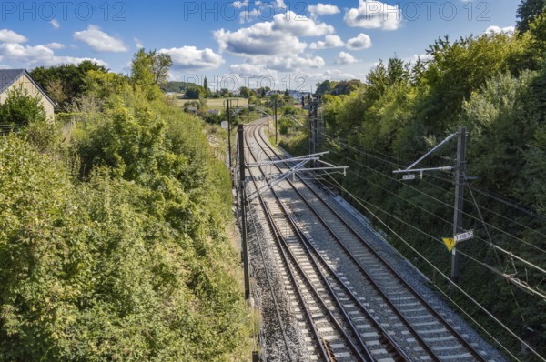 Railway line in the city of Virton in the province of Luxembourg in Belgium