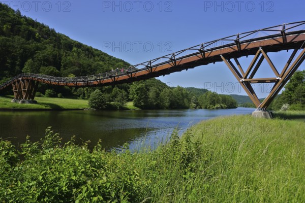 Altmühltal nature park Park, wooden bridge near Essing, Lower Bavaria, Germany, Altmühltal Nature Park, wooden bridge near Essing, Lower Bavaria, Germany, Europe