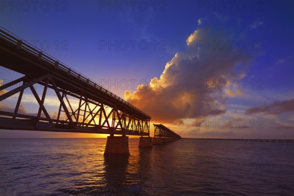Florida Keys old bridge sunset at Bahia Honda Park in USA