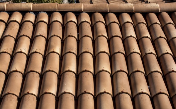 Tiles on old castle roof, architecture background. Brown roof tiles