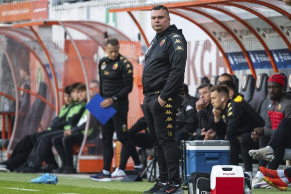 LUBIN, POLAND - OCTOBER 19, 2024: Football match Polish PKO Ekstraklasa between KGHM Zaglebie Lubin vs Jagiellonia Bialystok. Head coach of Jagiellonia Adrian Siemieniec