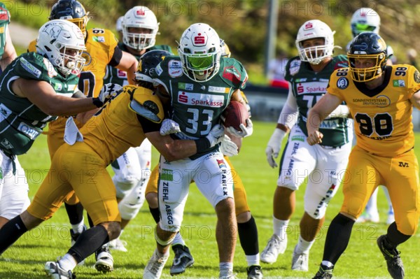 German Football League, Game: Schwäbisch Hall Unicorns, Munich Cowboys in the Optima Sportpark in Schwäbisch Hall Germany on 03. Aug. 2024