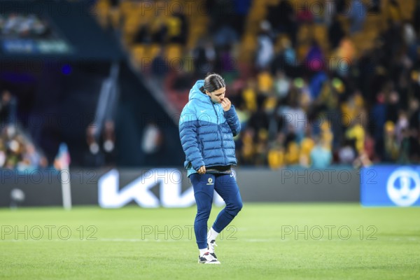 BRISBANE, AUSTRALIA, JULY 27: Sam Kerr of Australia reacts after Australia's loss to Nigeria at the FIFA Women's World Cup Australia New Zealand 2023 at Brisbane Stadium on July 27, 2023