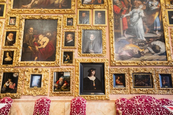 Isola Bella, Italy, 1 August 2023: Borromeo's villa interior with paintings collection, nobody, Europe
