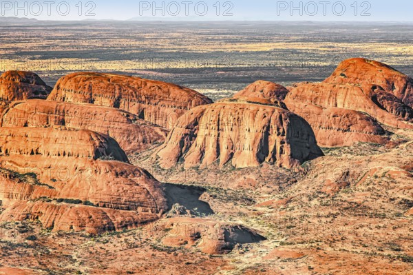 Helicopter flight over the Kata Tju?as in the Ulu?u-Kata Tju?a National Park in the Northern Territory of Australia