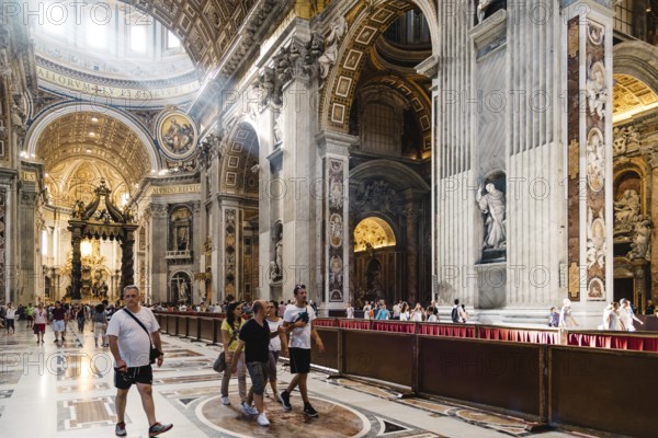 Rome, Italy, August 19, 2016: Interior view of St Peters Basilica. The Papal Basilica of St. Peter in the Vatican is an Italian Renaissance church in Vatican City, the papal enclave within the city of Rome, Europe