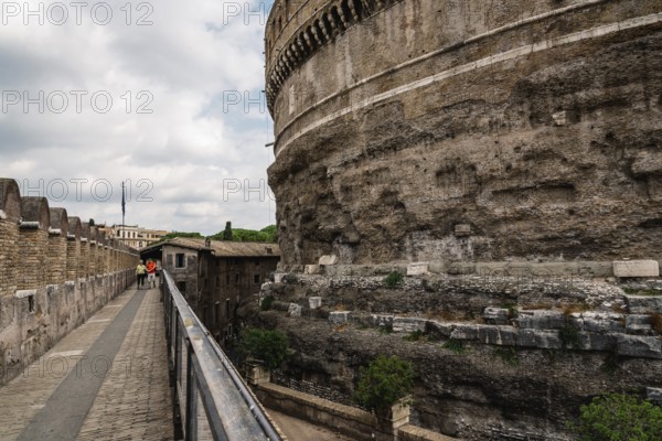 Rome, Italy, August 19, 2016: Castel Sant Angelo a cloudy summer day. The Mausoleum of Hadrian, usually known as Castel Sant'Angelo is a towering cylindrical building in Rome, Europe