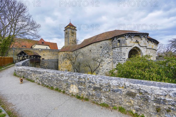 Town gate Spitalbastei or Spitalbastion, covered bridge, Rothenburg ob der Tauber, district of Ansbach, Middle Franconia, Franconia, Free State of Bavaria, Germany, Europe