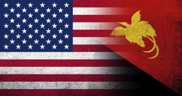 United States of America (USA) national flag with Papua New Guinea National flag. Grunge background