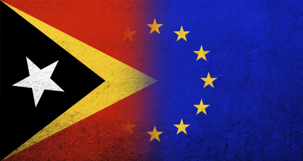 Flag of the European Union with East Timor National flag. Grunge background