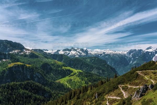 Panoramic view of the mountains in Berchtesgadener Land in Bavaria, Germany, Europe