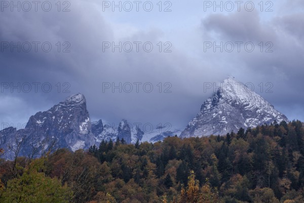 Watzmann at dusk in autumn, Berchtesgaden, Berchtesgadener Land, Upper Bavaria, Bavaria, Germany, Europe