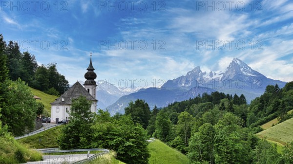 Maria Gern pilgrimage church with a view of the Watzmann