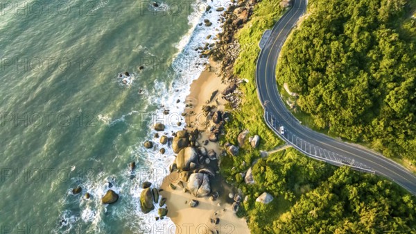 Balneario Camboriu in Santa Catarina. Taquaras Beach and Laranjeiras Beach in Balneario Camboriu. Aerial view in landscape. Brazil