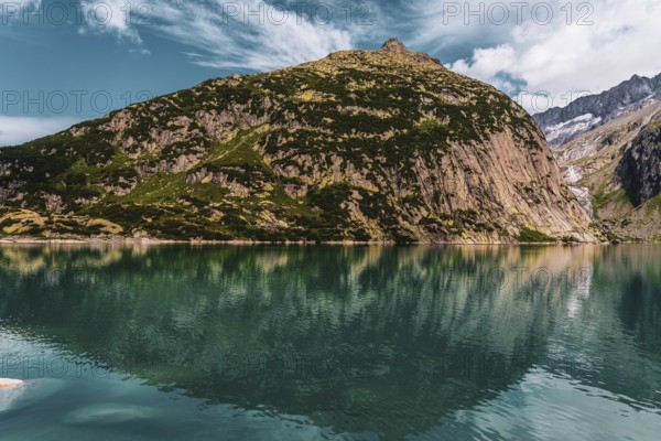 Panoramic view of the Gelmer reservoir in Switzerland