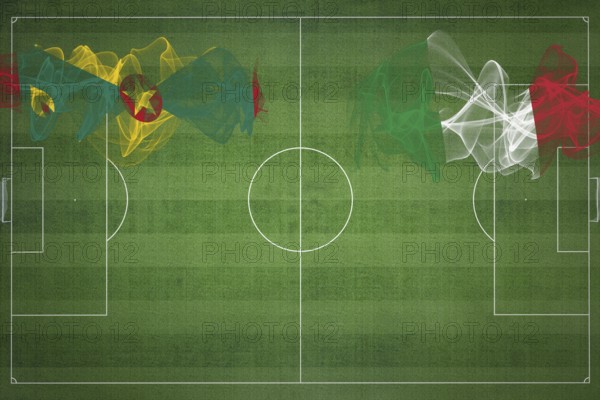 Grenada vs Italy Soccer Match, national colors, national flags, soccer field, football game, Competition concept, Copy space