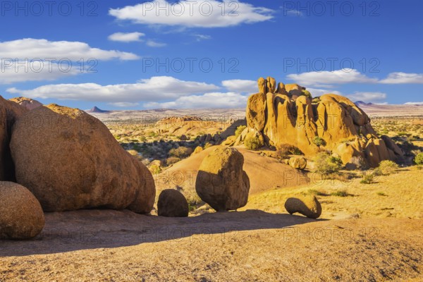 Huge granite rocks and stones in the Desert Namib. Stones of Spitzkoppe, Namibia. Concept of extreme and ecological tourism
