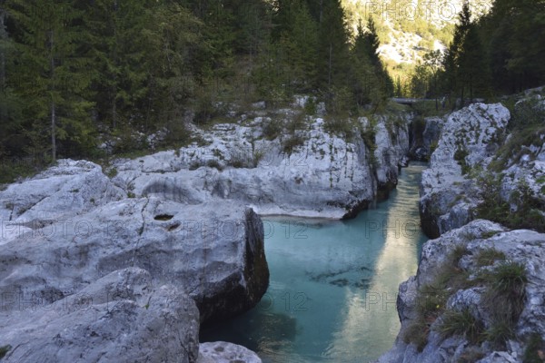 Velika Korita or big gorge of Soca river, Bovec, Slovenia. Julian Alps. Velika Korita or Great canyon of Soca river, Slovenia in autumn. Gorge, national