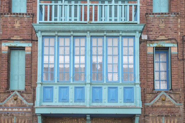 Belle Epoque houses along the French coast. Typical colorful Belle Epoque houses in Art Nouveau style, in the Quartier Balneair in Mers-les-Bains on the French coast