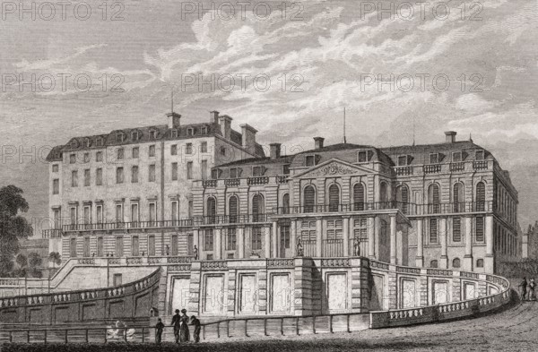 Château de Saint-Cloud, Hauts-de-Seine, Paris, antique steel engraved print, 1831
