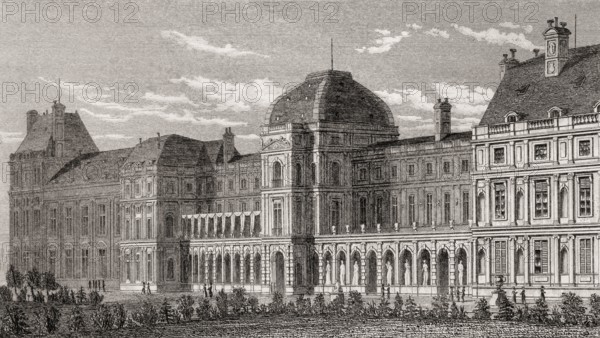 Tuileries Palace, Paris, antique steel engraved print, 1831