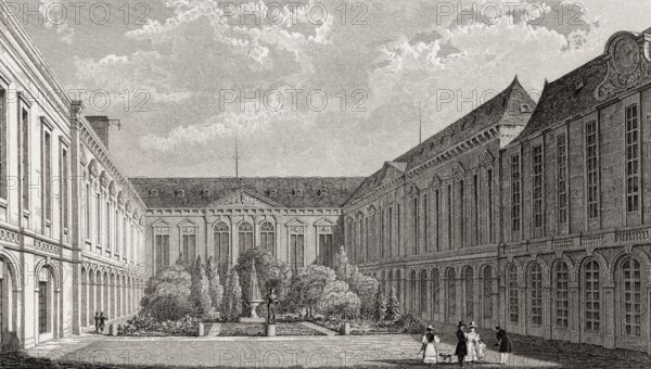 Bibliothèque nationale de France, Paris, antique steel engraved print, 1831