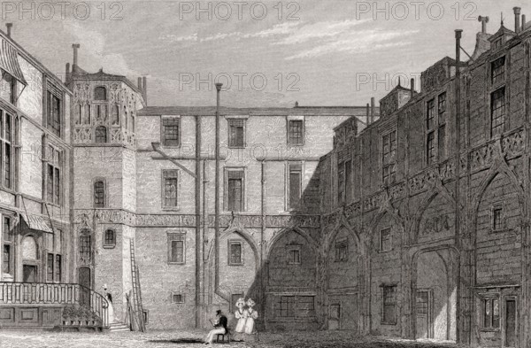 Hotel Du Preux, Paris, antique steel engraved print, 1831