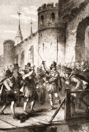The assassination of Concino Concini, marquis d'Ancre, on the bridge of the Louvre, Paris, France, Europe