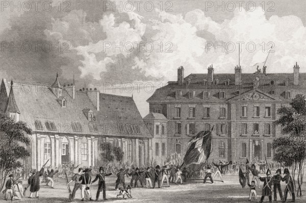 École polytechnique, Paris, antique steel engraved print, 1831