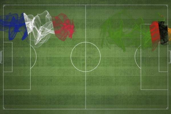 France vs Zambia Soccer Match, national colors, national flags, soccer field, football game, Competition concept, Copy space