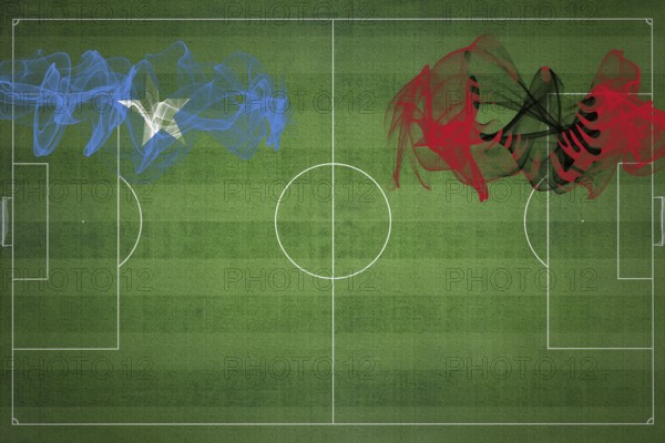 Somalia vs Albania Soccer Match, national colors, national flags, soccer field, football game, Competition concept, Copy space