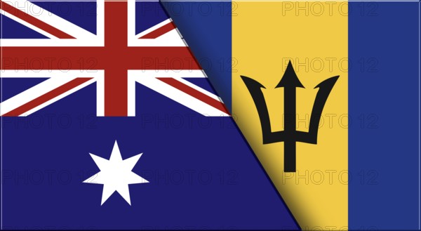Double Flag of Australia and Barbados. Australian and Barbadian National flags. 3D illustration. Illustration of Double Flag. National symbol. Two Flags Together