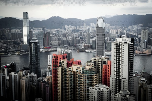 Skyscrapers of Hong Kong which is visible from the Victoria Peak. Shooting Location: Hong Kong Special Administrative Region