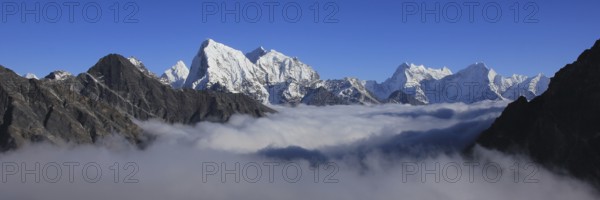 High mountains in the Sagarmatha National Park, Nepal. Gokyo Valley